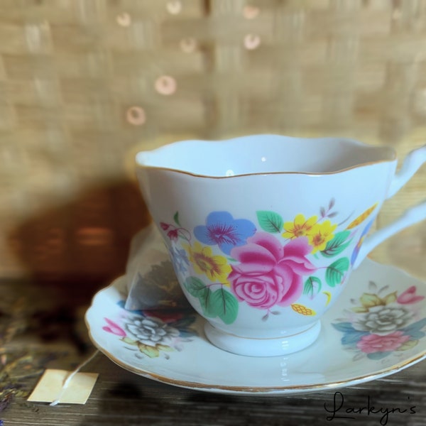 You've Been Poisoned Tea Cup & Saucer Set Dainty Flowers Skulls Gothic Horror Insult Vintage