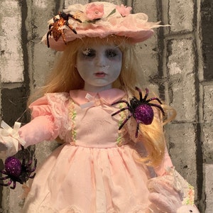 Horror Art Doll OOAK Resculpt Repaint Spider Bunny Zombie Girl Webs Creepy Dolls Gothic Haunted Victorian