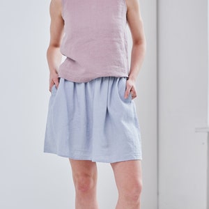 Basic linen skirt, Elastic waist skirt with pockets, Soft and comfy linen skirt, Women summer skirt, Blue women skirt, Women&#39;s linen cloth