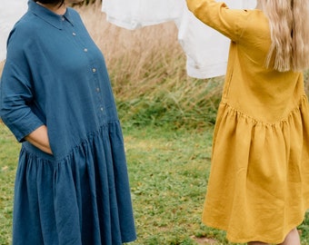 Linen oversize dress, Linen button down dress, Linen maternity dress, Loose fit button up dress, Linen smock dress with pockets,Pocket dress