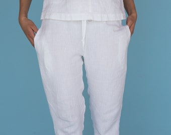 Leinen Hosen, Leinen-Capri-Hosen, Regular fit Leinen Hose, Leinen Hose schlanke Passform, gewaschen und weiche Leinen Hosen für Frauen, Geschenk für Sie