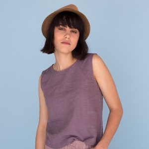 Linen tank top, Washed linen t shirt, Purple summer top, Linen top for women, Sleeveless women&#39;s shirt, White linen t shirt,Loose fit blouse