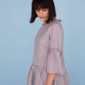 Linen blouse, Linen ruffle top, Washed linen women&#39;s blouse, Ruffle sleeve top, Linen summer top, Linen top for women, Loose fit blouse