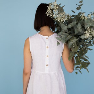 Sleeveless linen dress, Linen maternity dress, Button up dress, Women&#39;s summer dress, Linen smock dress with pockets, Soft linen dress