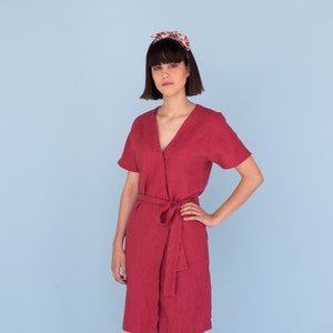 Linen wrap dress, Linen kimono sleeve dress, Washed linen dress, Women&#39;s summer dress, Japanese style wrap dress, Linen summer dresses