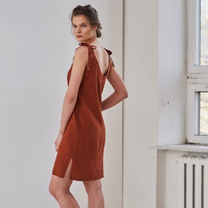 Linen tie dress, Linen slip dress, Linen strappy midi dress, Dress with ties, Linen midi dress with pockets, Linen beach dress,Women linens
