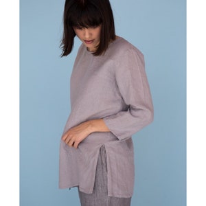 Long linen shirt, Side slit shirt, Japanese shirt, Washed linen women&#39;s shirt, Linen summer tunic, Linen top for women, Loose fit blouse