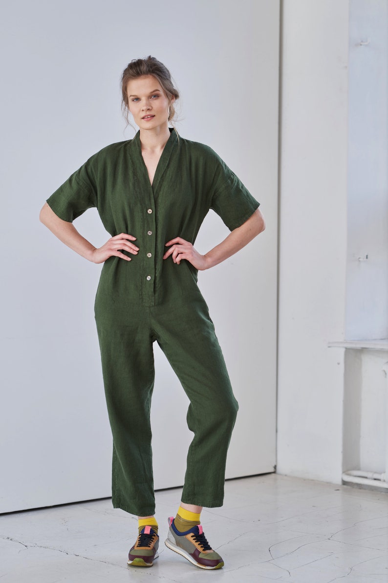 Linen Jumpsuit Linen Button Jumpsuit With Pockets Linen Etsy UK