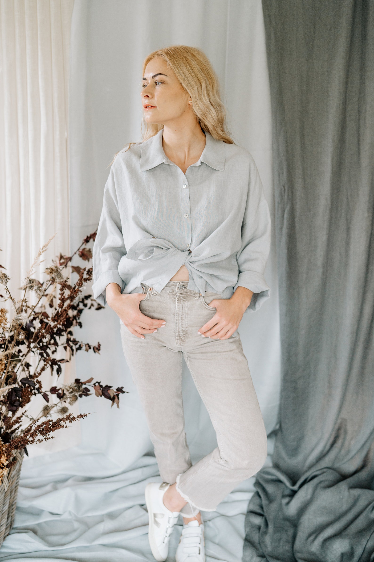 Linen Shirt Women, Linen Button Down Shirt, White Linen Button Blouse, Linen Summer Top