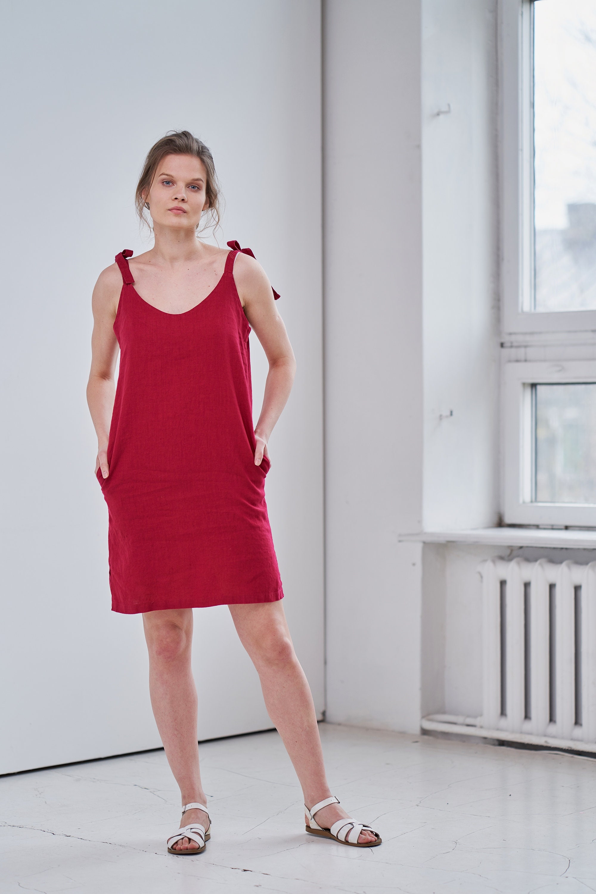 Linen Tie Dress Moss