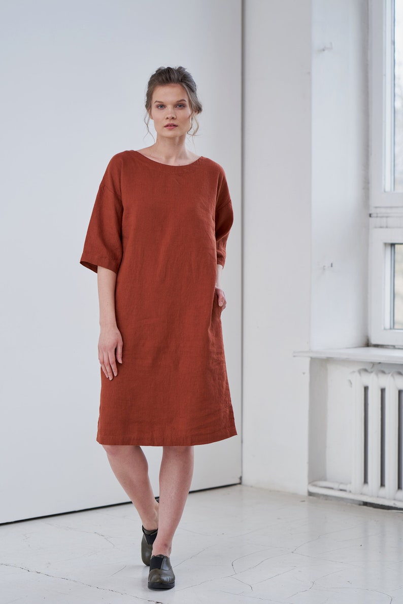 long linen shift dress