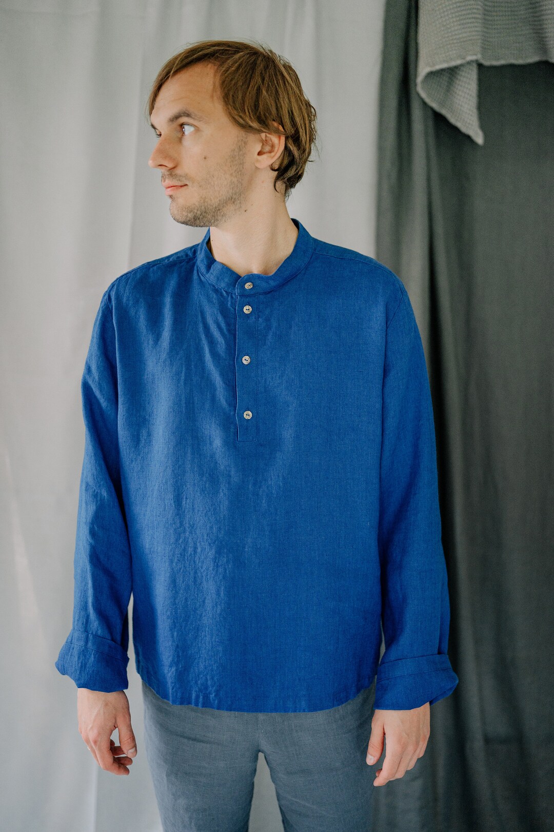 Linen Men's Shirt, Linen Button Down Shirt Men, Bright Linen Button