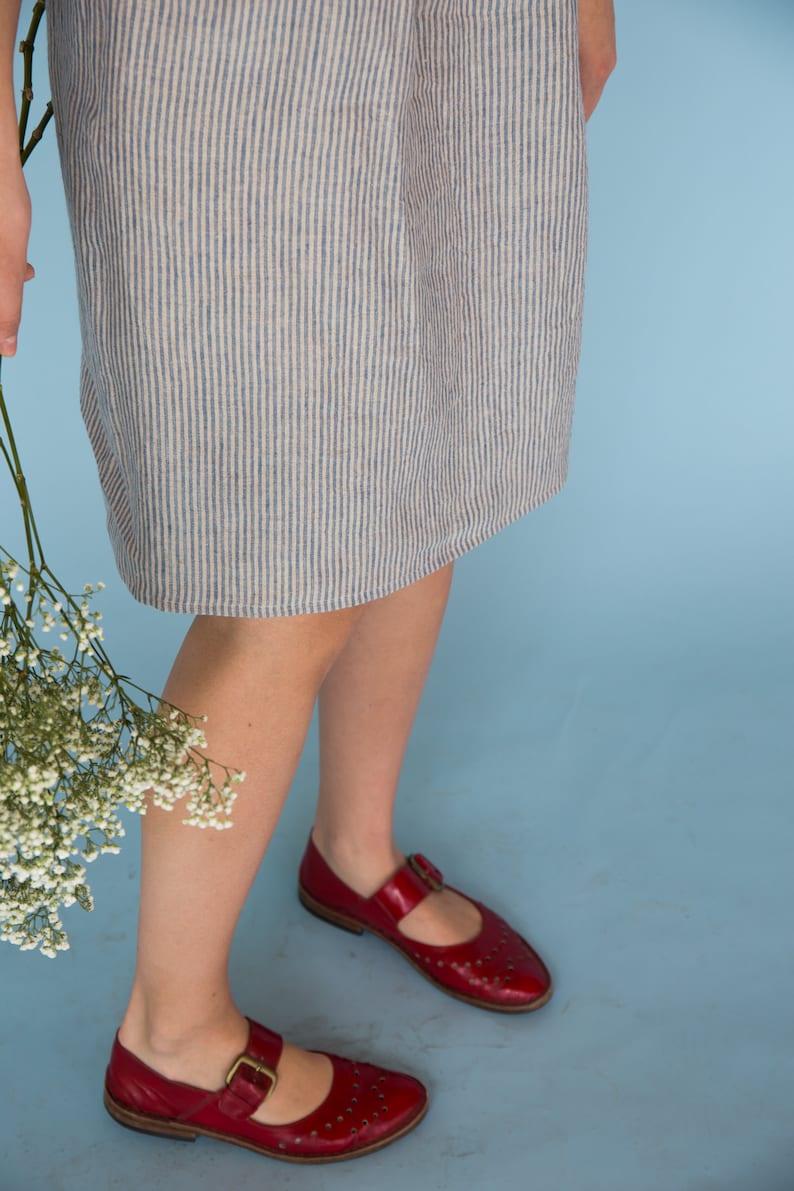 Basic linen skirt, Elastic waist skirt with pockets, Soft and comfy linen skirt, Women summer skirt, Striped women skirt,Women's linen cloth image 5