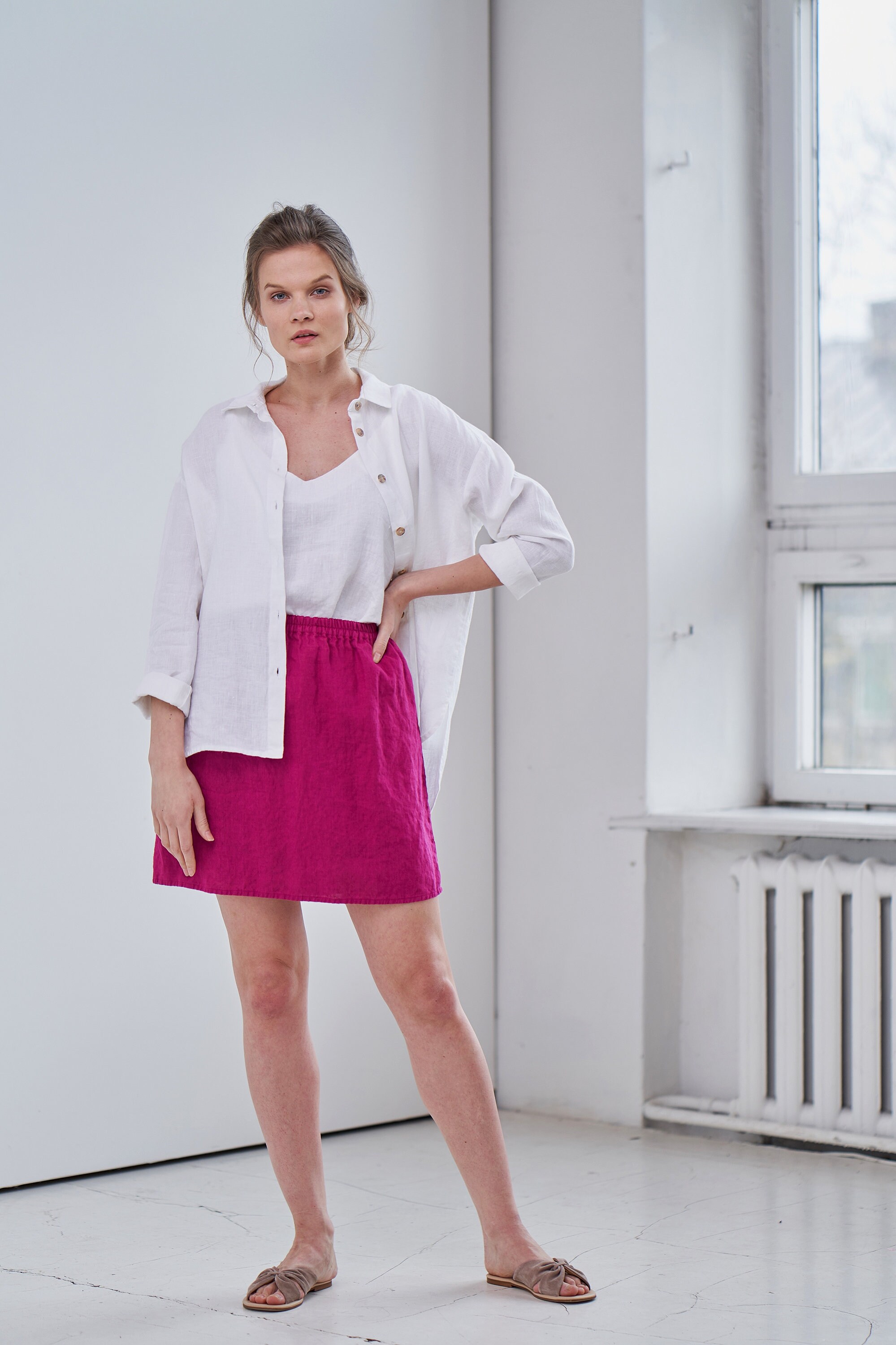 Elastic Waisted Linen Flare Skirt main image 1