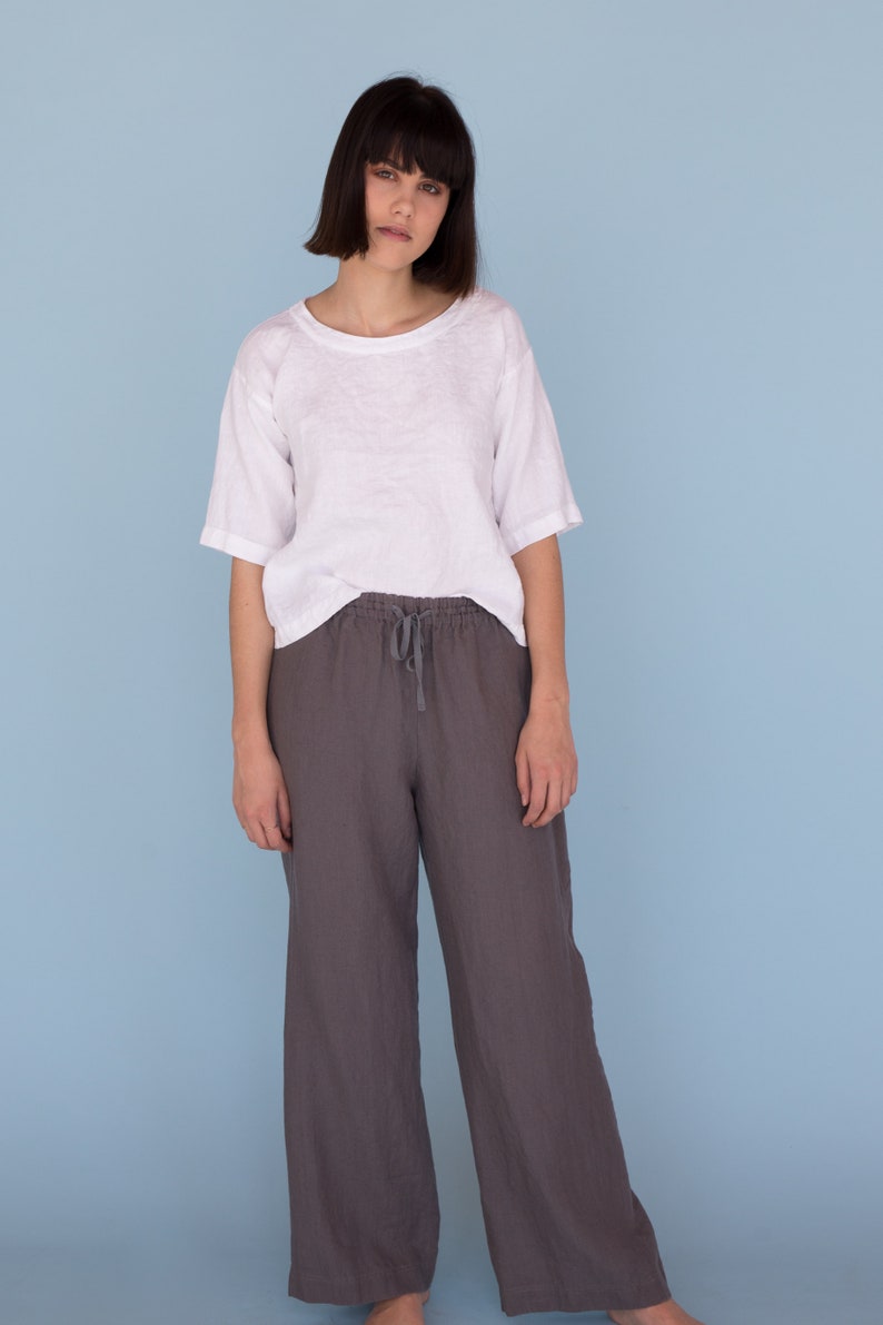 Elbow length women/'s shirt Linen top White summer top Washed linen t shirt Linen t shirt Loose fit blouse Crew neck top for women