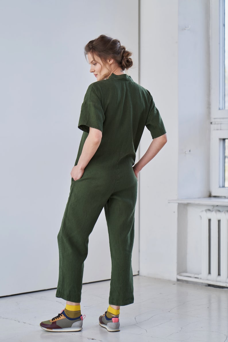 Linen Jumpsuit Linen Button Jumpsuit With Pockets Linen Etsy UK
