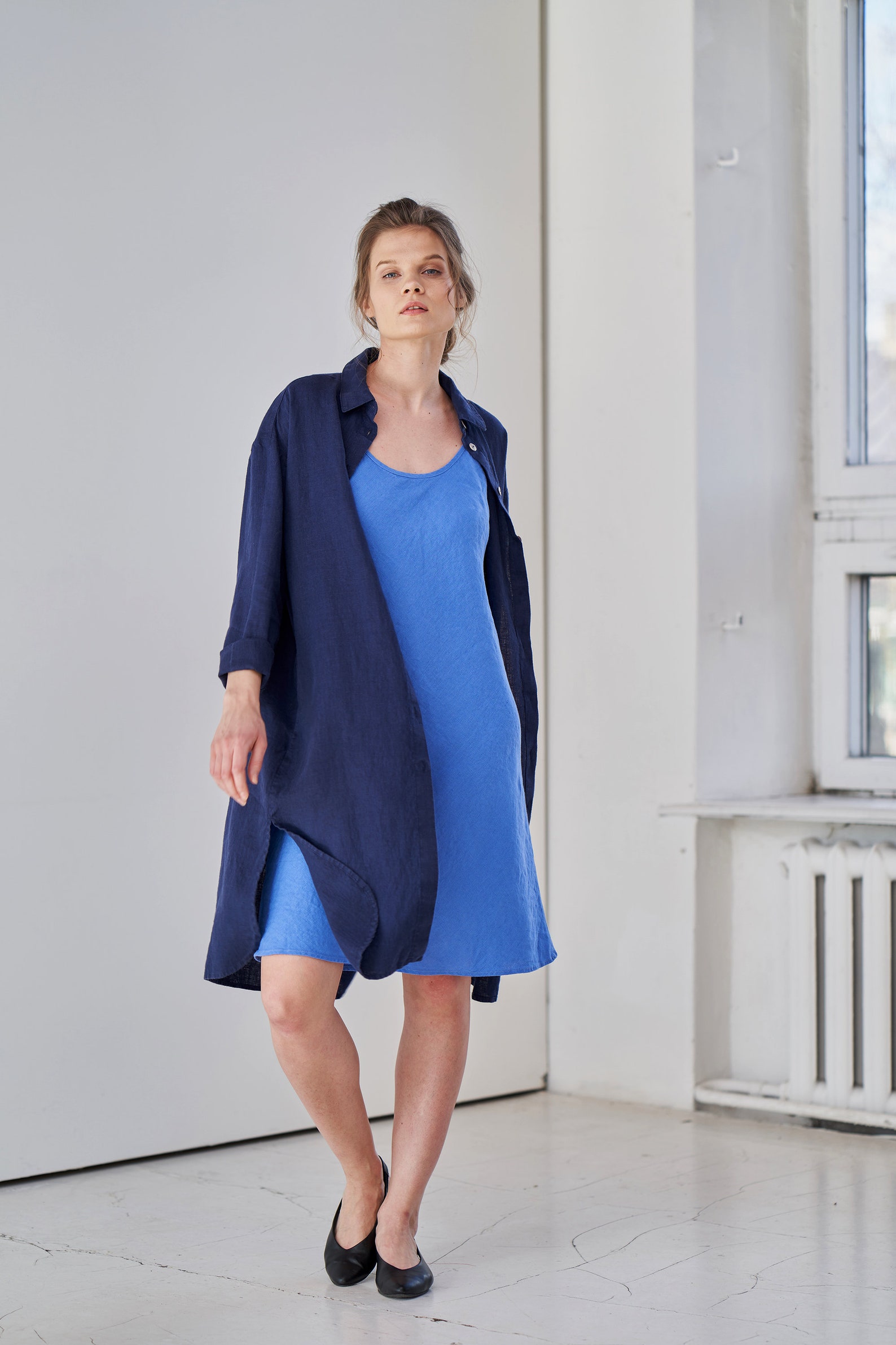 Linen Slip Dress, Linen Strap Dress, Dress With Adjustable Straps, Blue