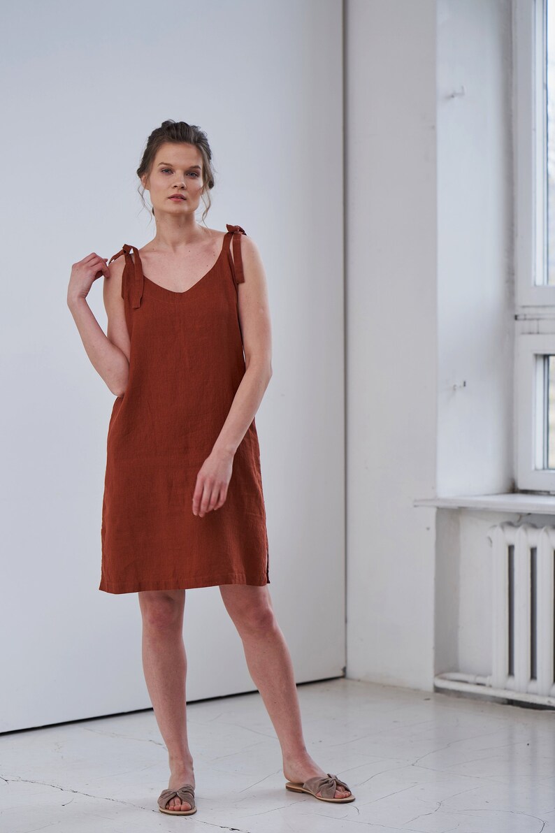 Linen Tie Dress, Linen Slip Dress, Linen Strappy Midi Dress, Dress With ...