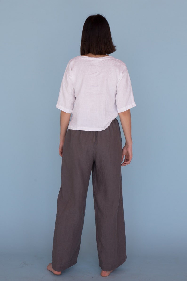 Elbow length women/'s shirt Linen top White summer top Washed linen t shirt Linen t shirt Loose fit blouse Crew neck top for women