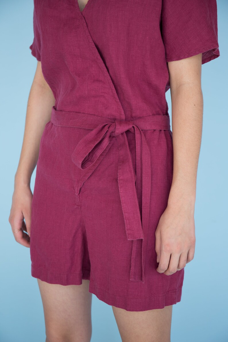 Wrap Linen Jumpsuit Washed Linen Playsuit Loose Linen Etsy