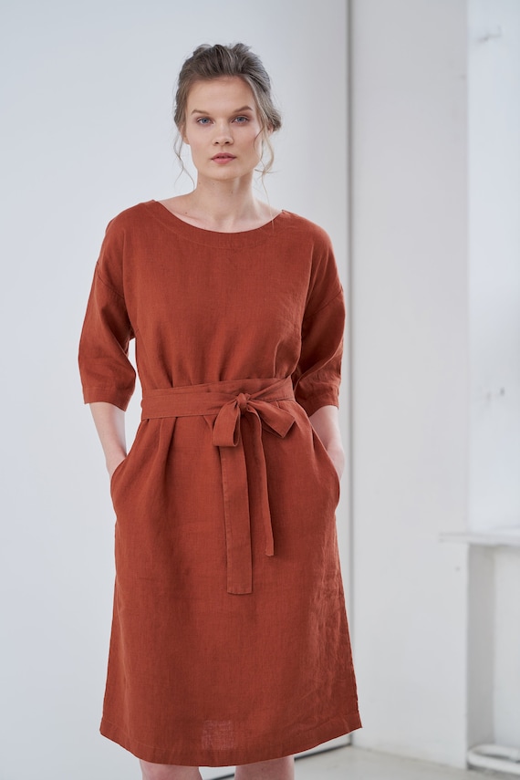 linen shift dress with sleeves