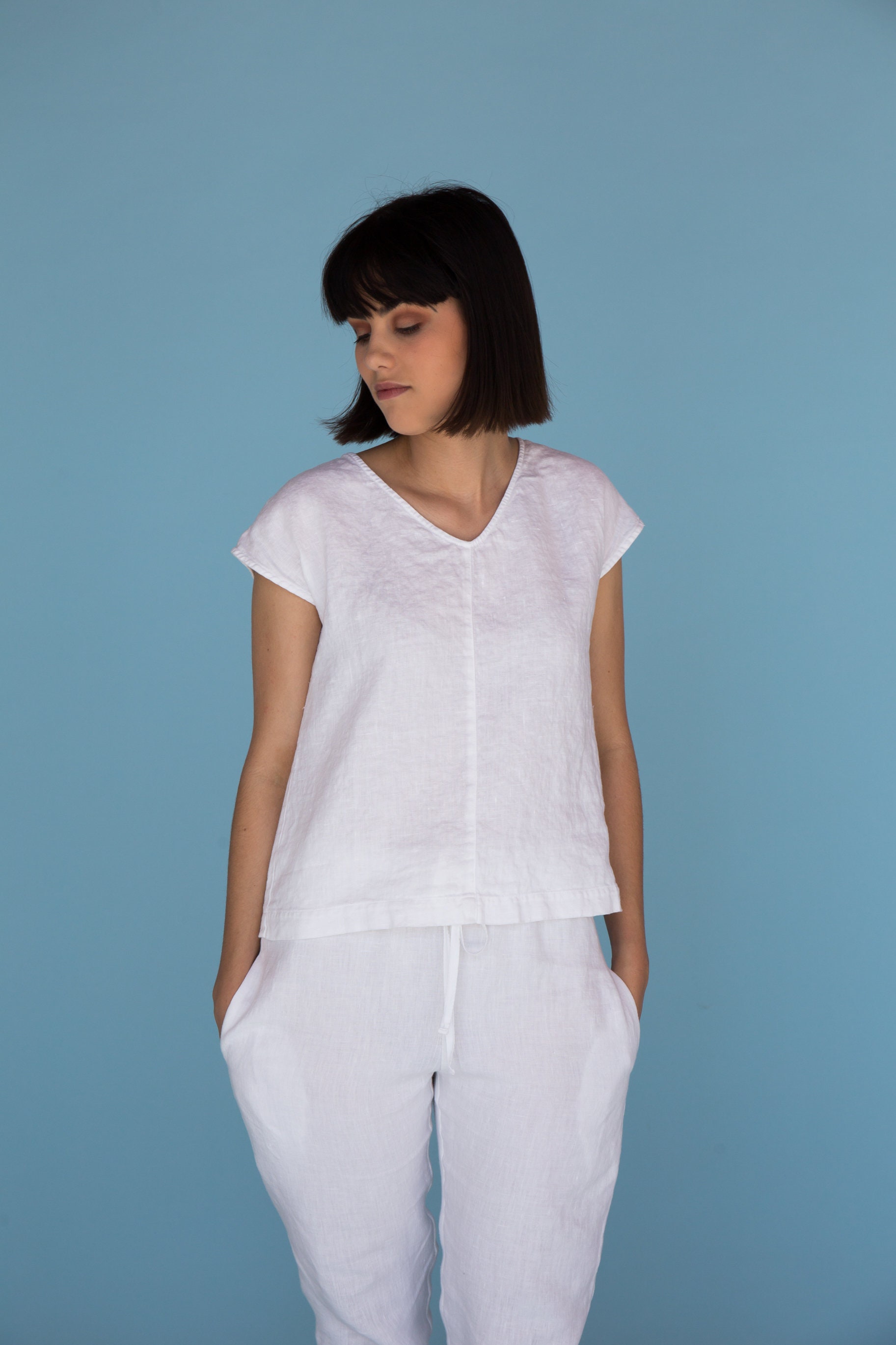 Short-sleeved linen top AMED in White main image 1