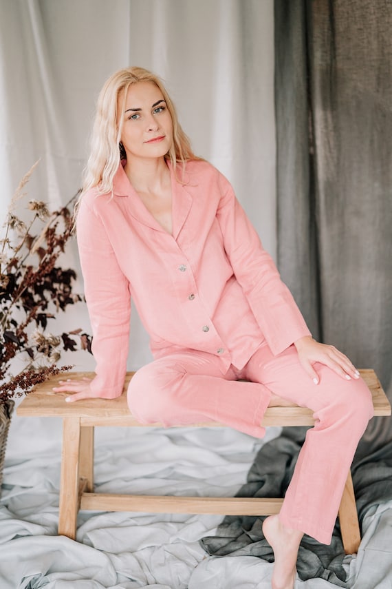 Linen Pajamas Set Linen Sleepwear Women Long Linen Sleepwear Set