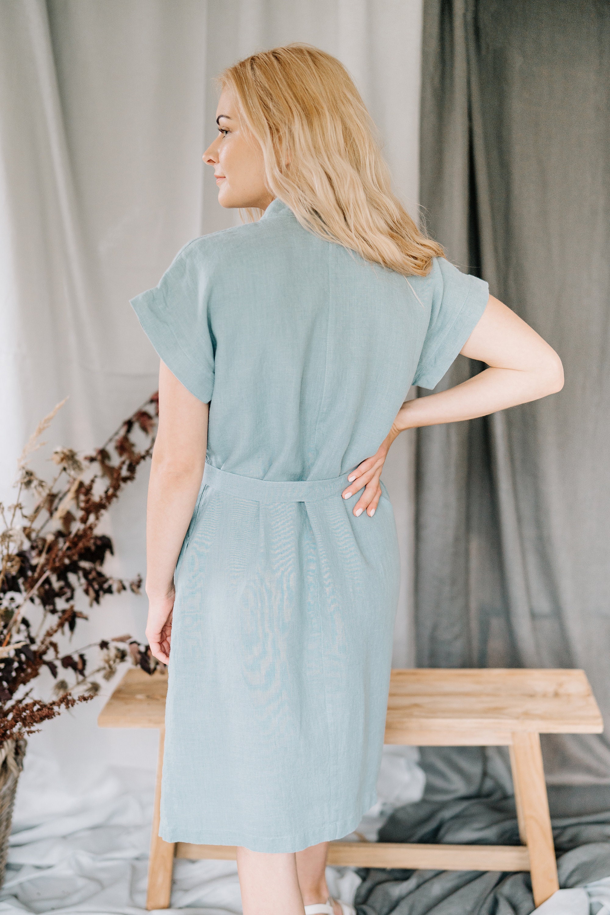 Linen Shirt Dress, Long Linen Shirt, Oversized Short Sleeve