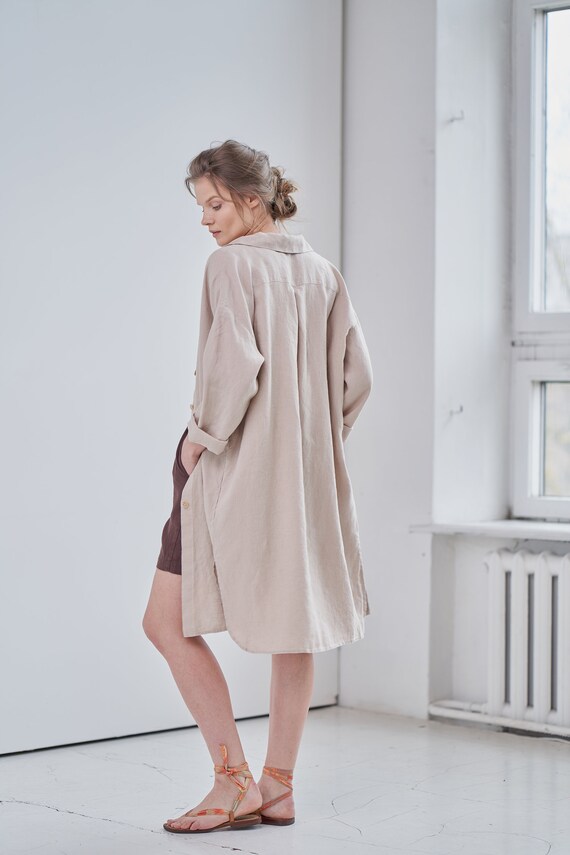 Linen Shirt Dress Long Linen Shirt Oversized Long Sleeve Dress