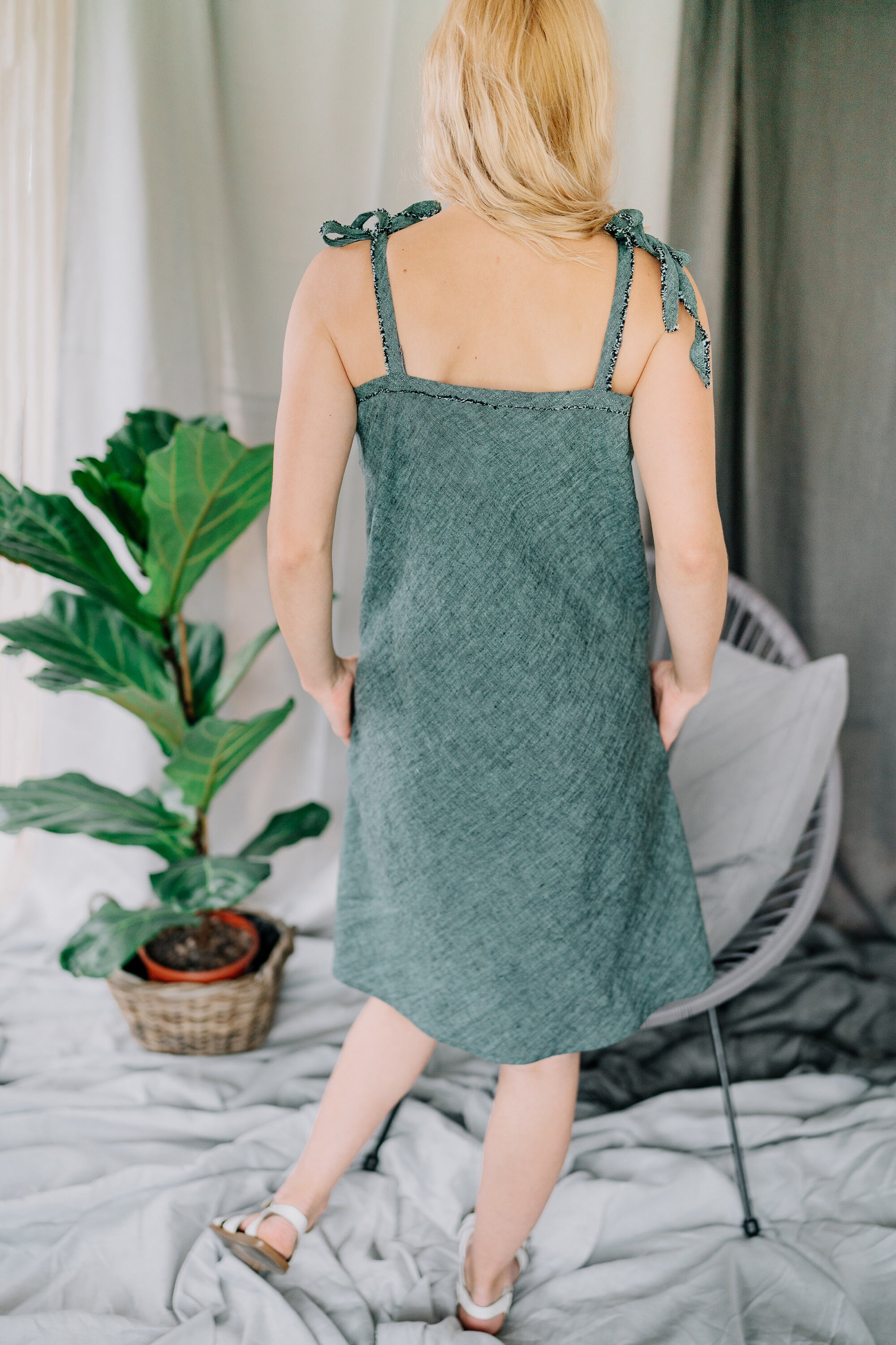 Linen Tie Dress, Bias Cut Linen Slip Dress, Linen Strappy Midi Dress, Dress With Ties ...