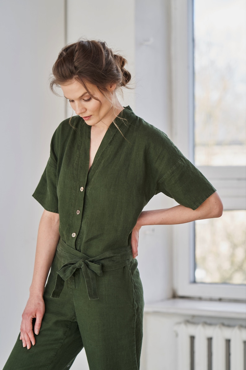 Linen Jumpsuit Linen Button Jumpsuit With Pockets Linen Etsy UK
