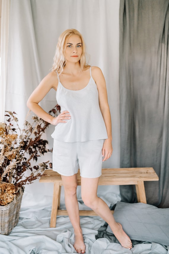 Linen Pajamas Set, Linen Sleepwear Women, Short Linen Sleepwear