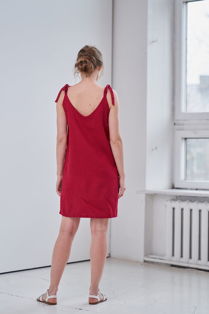 Linen Tie Dress, Linen Slip Dress, Linen Strappy Midi Dress, Dress With ...