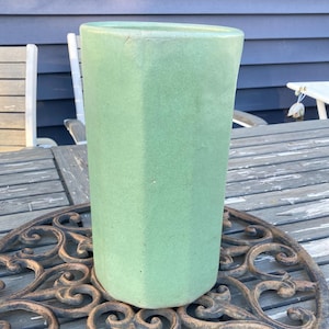 Arts and Crafts Zanesville Stoneware Pottery Matte Green Leaf Vase Antique Vintage Craftsman Bungalow Mission Art Decor