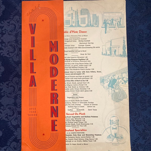 Vintage Villa Moderne Skokie Illinois Advertising Restaurant Menu