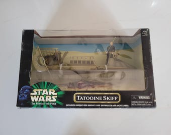 Vintage Hasbro 1999 Star Wars Power of the Force Tatooine Skiff with Luke Skywalker Action Figure Toy New in Box
