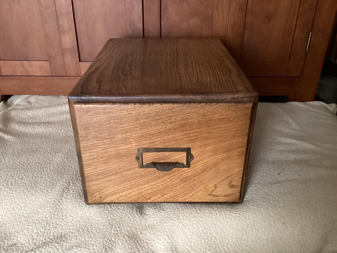 Antique Oak Wood Library Index Card Catalog File Drawer Mission