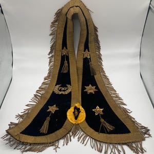 Antique IOOF Odd Fellows Fraternal Order Ceremonial Velvet Embroidered Sash w/ Pins Tassels Masonic Lodge Pre WWII Era Memorabilia Regalia