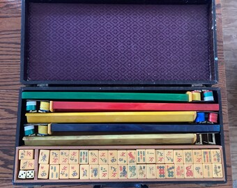 Antique Mah Jong Bakelite Catalin Butterscotch 165 Tile Chinese Vintage Game Set in Lockable Case A&L Manufacturing