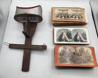 Antiker Stereoskop-Betrachter mit 80er Landschaft, Humor, Historische Karten Vintage Parlor Unterhaltung