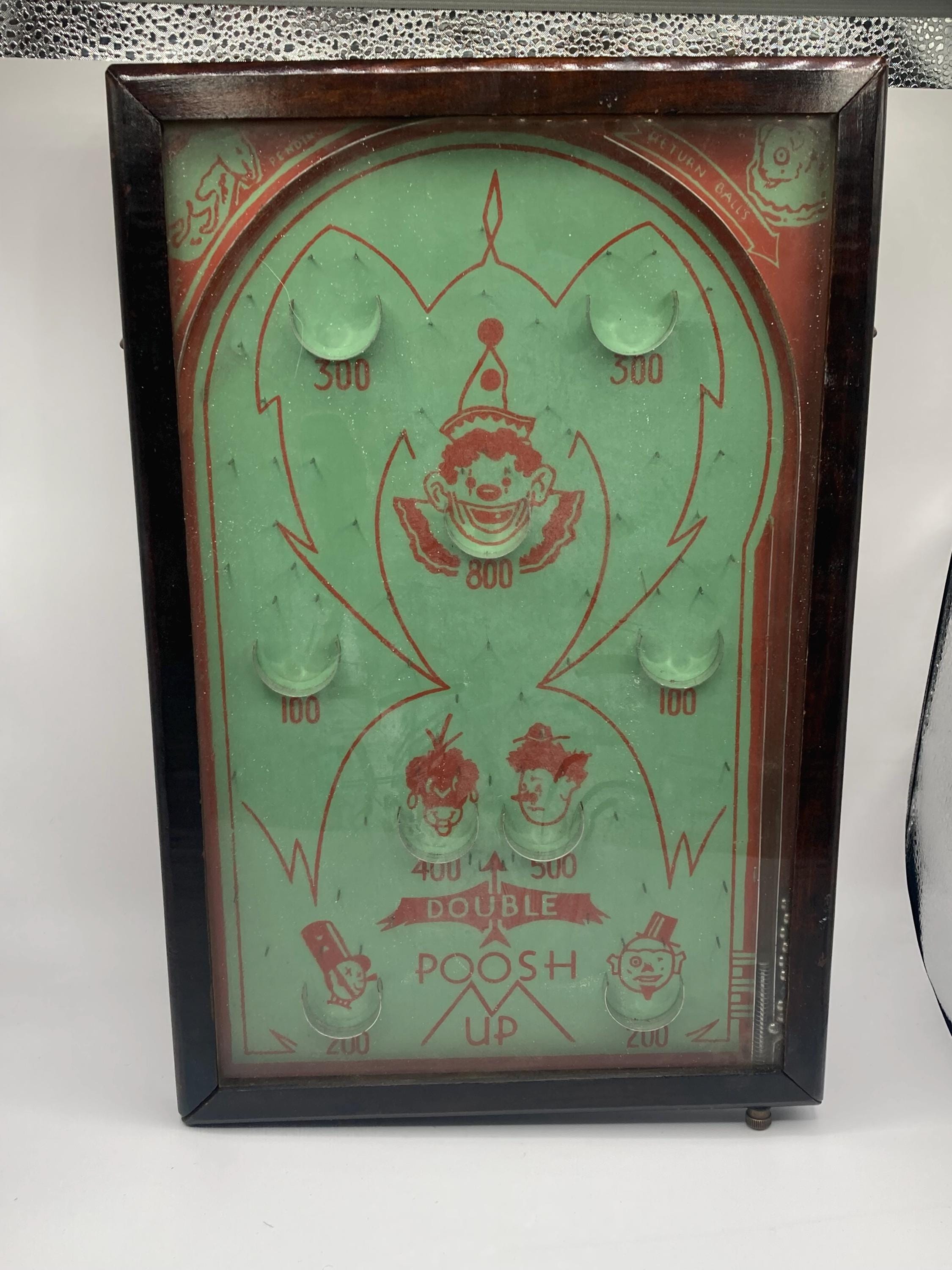 Antike Flipper Tischplatte Double Poosh Up Zirkus Clown Spiel Northwestern Mailbox Co St. Louis Missouri Vintage Spielzeug