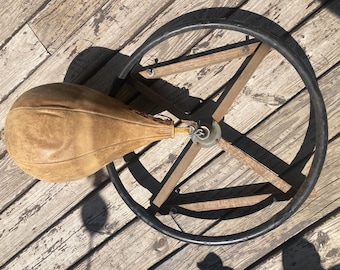 Vintage Everlast Leather Boxing Punching Speed Bag With Metal Ceiling Mount Ring Support Antique Sports Exercise Equipment