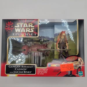Hasbro 1999 Brand New Vintage Star Wars Episode 1 Gungan Assault Cannon with Jar Jar Binks Action Figure toy