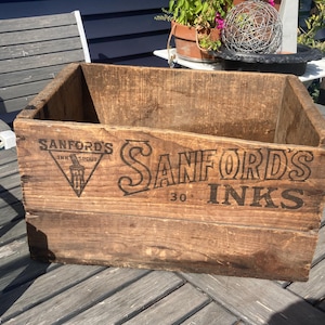 Vintage Sanford’s Ink Polish Advertising Wood Crate Industrial Farm Country Storage Decor