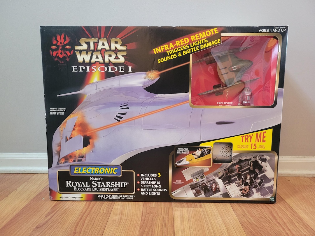 Hasbro 1999 Brand New Vintage Star Wars Episode 1 Electronic Naboo Royal  Starship Blockade Cruiser/playset Toy With Action Figure