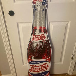 Vintage 42” Pepsi Cola Bottle Advertising Metal Sign Stout Marketing St Louis Soda Fountain Diner Bar Display Decor