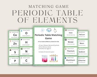 Periodic Table Memory-Spiel zum Ausdrucken, Memory-Spiel für Kinder, Chemie Karteikarten, Homeschool MINT Aktivität, Elementares Wissenschaftsspiel