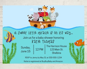 Noah's Ark Baby Shower Invitation Template,  Instant Download