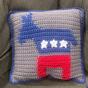 American Democrat Donkey Pillow Crochet Pattern, Single Crochet or corner to corner chart, Political Party Animal, Instant Download