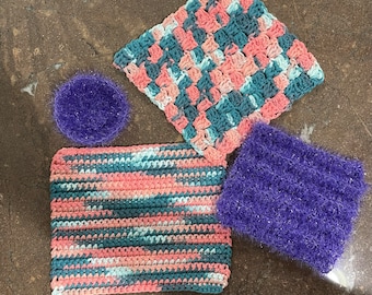 Do it yourself craft kit, Beginner Crochet Project for Pot Holders and Scrubby, Everything Included